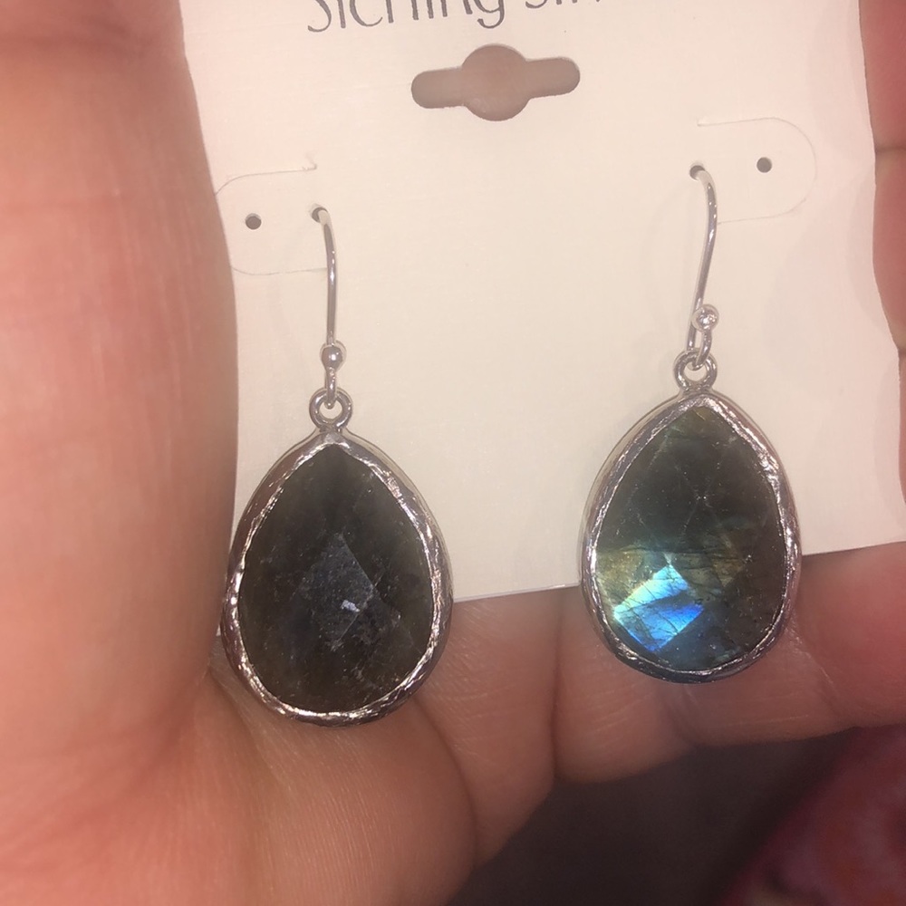 Labradorite Pear Cut/Sterling Silver Bezel Set Earrings-Boutique